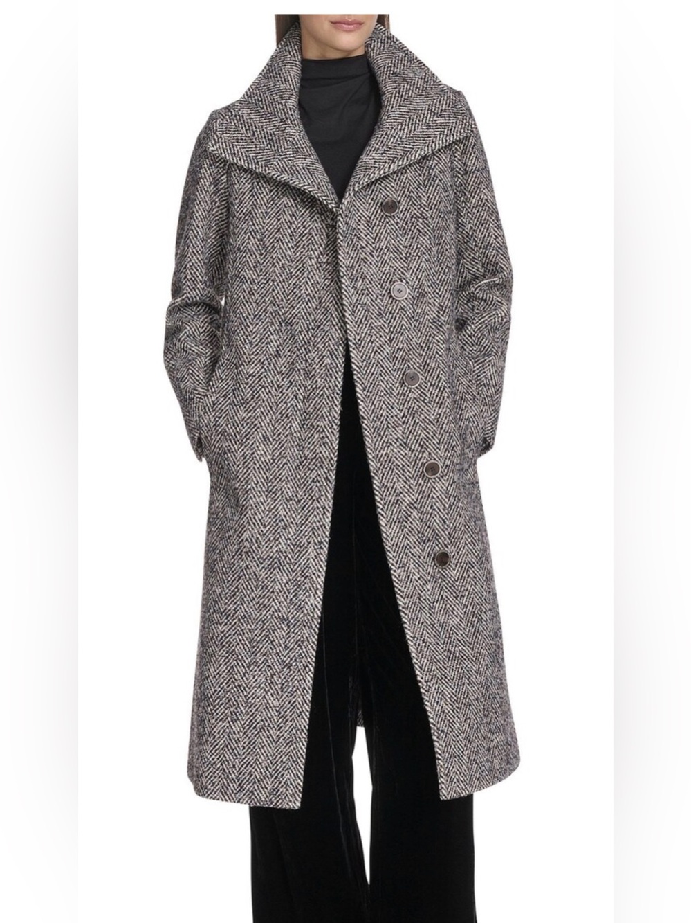 New Kenneth Cole New York Women's Classic Novelty Wool Walker Herringbone Coat